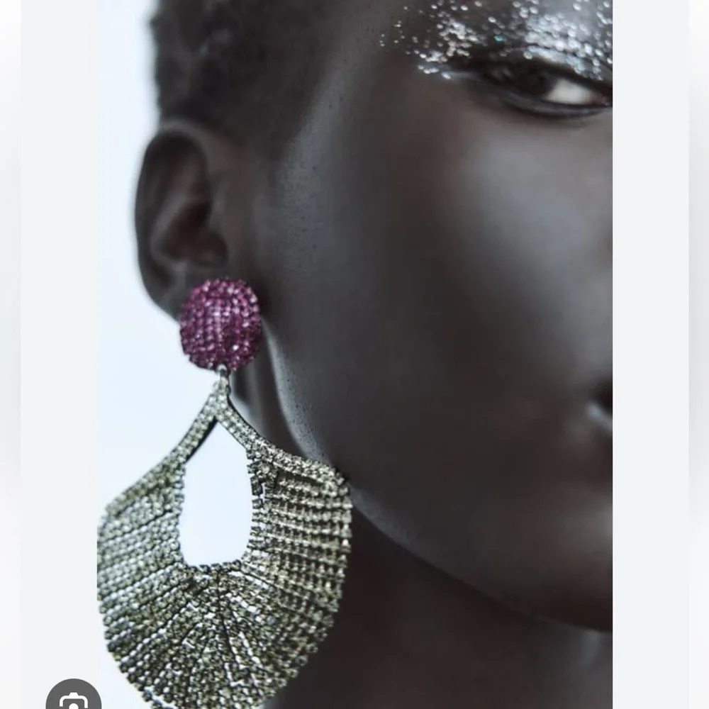 COLOURED RHINESTONE EARRINGS - GREEN-PURPLE